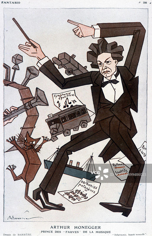 瑞士作曲家阿瑟·奥涅格的漫画图片素材