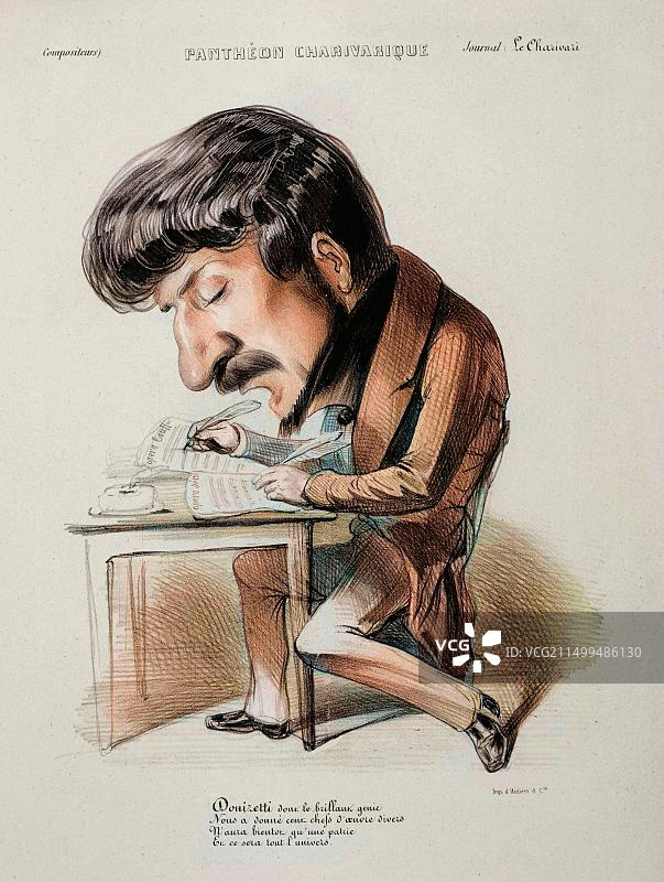 本杰明·鲁博创作的加埃塔诺·多尼采蒂漫画，约1848年图片素材