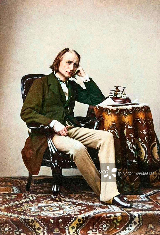 作曲家弗朗茨·李斯特(1811-1886)的肖像-后期着色-照片着色图片素材