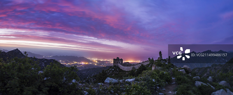 河北石窝长城晚霞火烧云图片素材