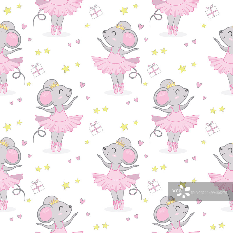 芭蕾舞鼠可爱无缝图案图片素材