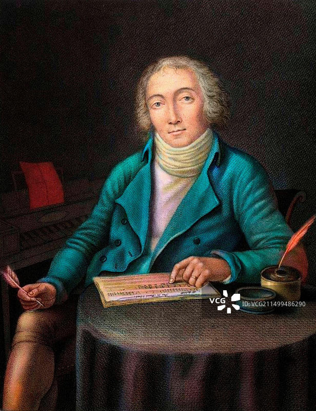 法国作曲家尼古拉斯·玛丽·达莱拉克（1753-1809）肖像 - 19世纪雕刻图片素材
