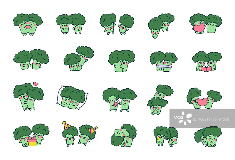 有趣的情侣西兰花卡通人物图片素材