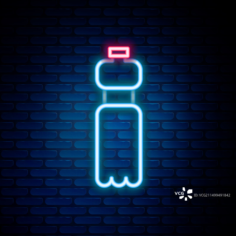发光的霓虹灯线瓶装水图标，已隔离图片素材
