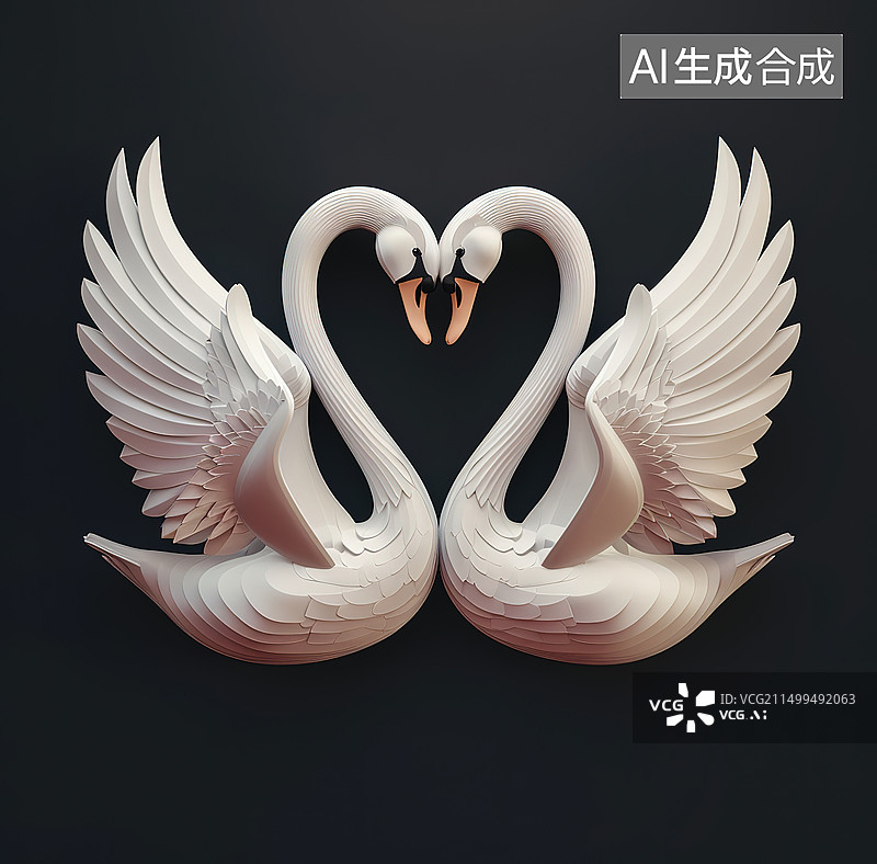 【AI数字艺术】黑色背景下天鹅的特写镜头图片素材