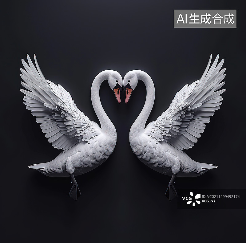 【AI数字艺术】黑色背景上的天鹅特写镜头图片素材