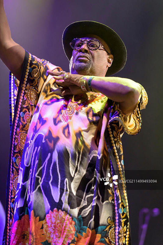 乔治·克林顿在英国马姆斯伯里查尔顿公园WOMAD音乐节上表演（2016年7月30日）图片素材