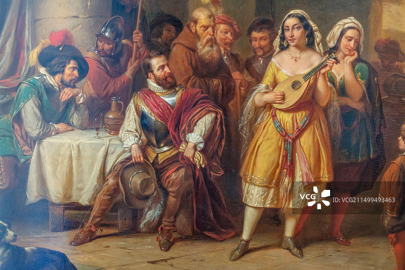 亨德里克·约瑟夫·迪伦斯，《西班牙国王观看吉普赛表演》，1852年，俄罗斯卡卢加美术博物馆图片素材