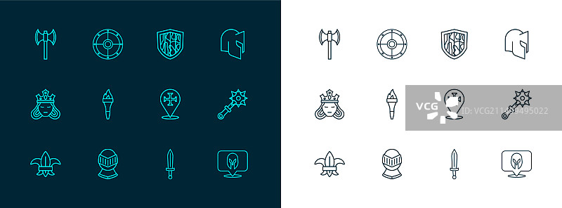 中世纪头盔十字军剑火炬线条组合图片素材