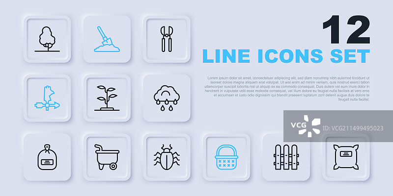 花园栅栏与木制种子袋图片素材