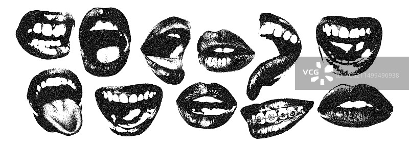 单色复印风格的尖叫嘴唇图片素材