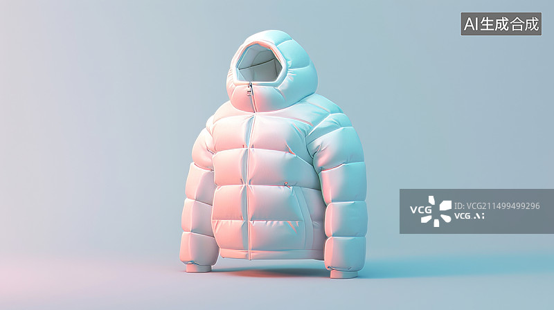 【AI数字艺术】浅色3D羽绒服蓝底背景图片素材
