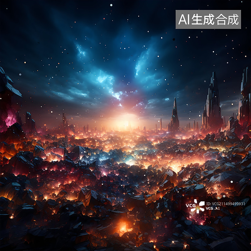 【AI数字艺术】宇宙裂变星球爆炸太空陨石幻想图图片素材