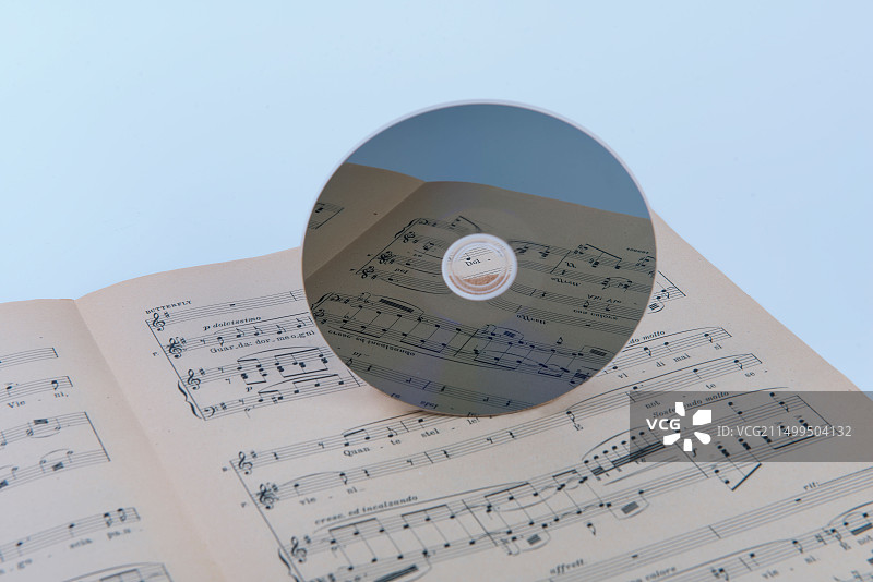 带有乐谱和音符反射的光盘图片素材