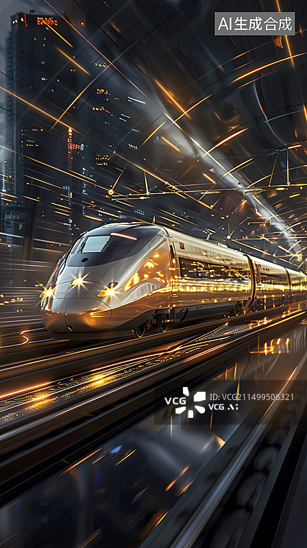 【AI数字艺术】未来高铁快速金色背景图片素材