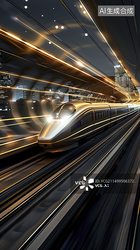 【AI数字艺术】未来高铁快速金色背景图片素材