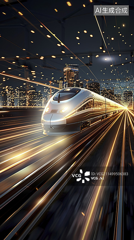 【AI数字艺术】未来高铁快速金色背景图片素材