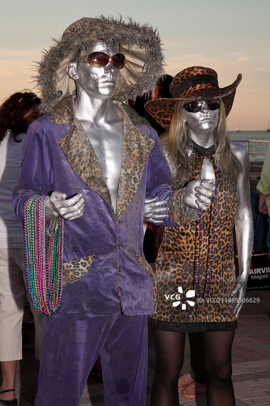 美国佛罗里达州西礁岛马洛里广场的活雕塑街头艺人图片素材