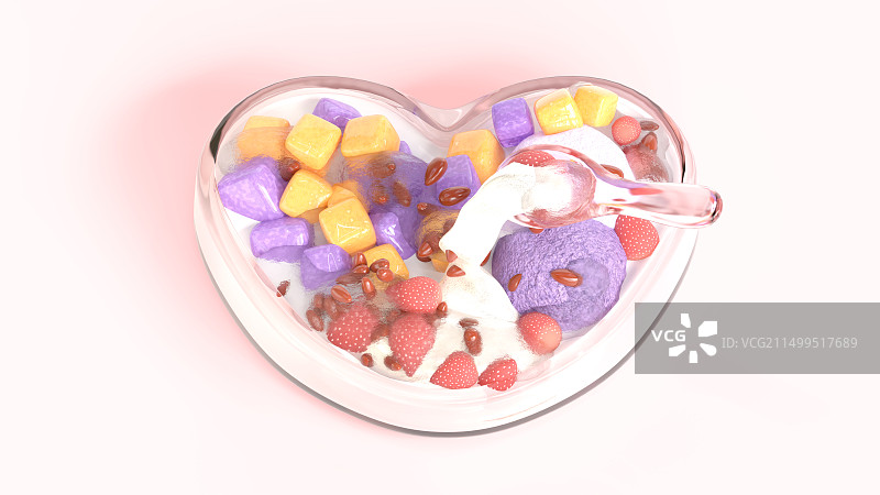 3D渲染甜品红豆草莓芋圆插画图片素材