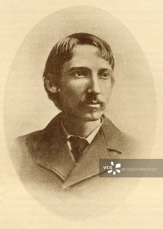 罗伯特·路易斯·贝尔福·史蒂文森，1850-1894年，苏格兰小说家、诗人、散文家、音乐家和旅行作家。图片素材