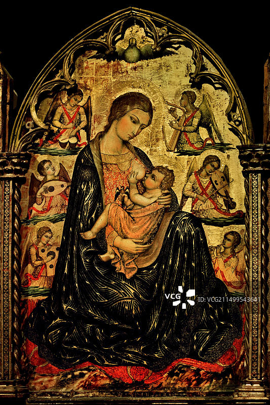 格雷戈里奥·迪·切科的《谦逊的圣母》（圣母哺乳，天使环绕），锡耶纳主教座堂图片素材