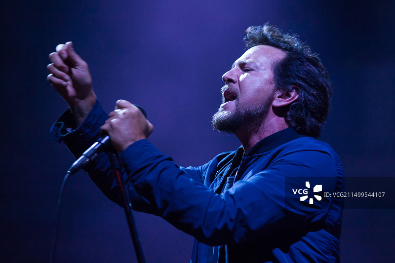 摇滚乐队珍珠果酱的埃迪·韦德在加拿大安大略省伦敦百威花园演出图片素材