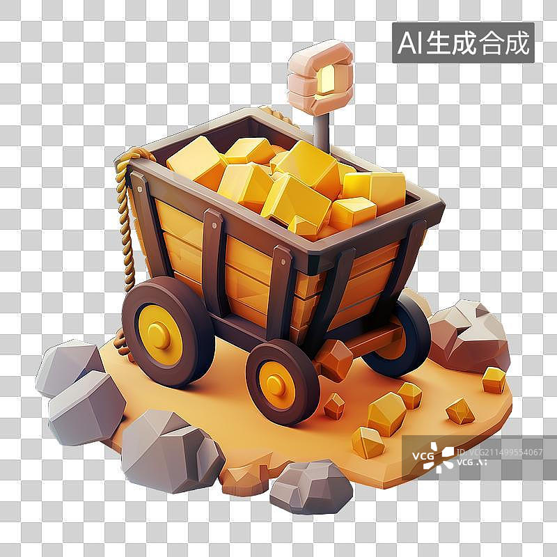 【AI数字艺术】三维卡通矿车素材图片素材