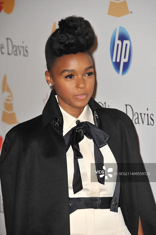 加利福尼亚州洛杉矶 - 2011年2月12日：Janelle Monae在贝弗利希尔顿酒店举行的2011年克莱夫·戴维斯格莱美预热派对上图片素材