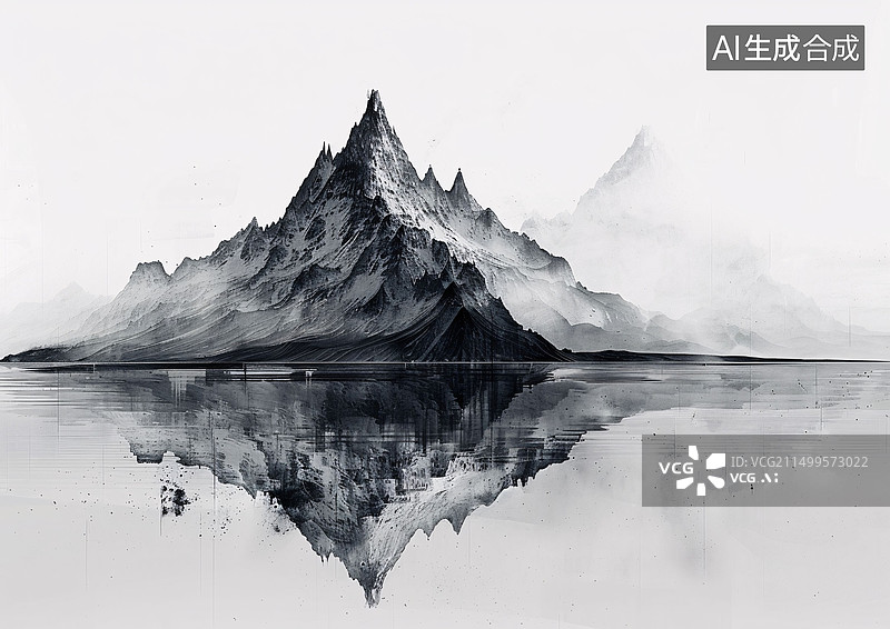 【AI数字艺术】新中式水墨山峰禅意装饰画壁纸艺术概念插图图片素材