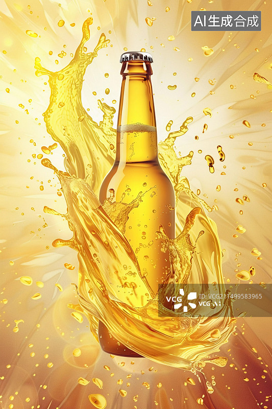 【AI数字艺术】啤酒和喷溅的啤酒花液体图片素材