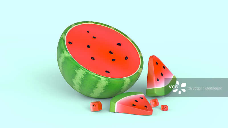 3D夏日缤纷清新西瓜水果插画图片素材