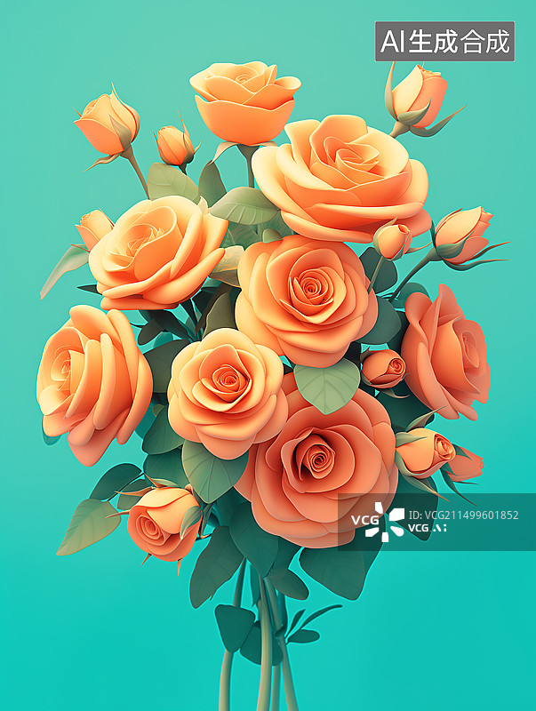 【AI数字艺术】玫瑰花花束，鲜花图片素材