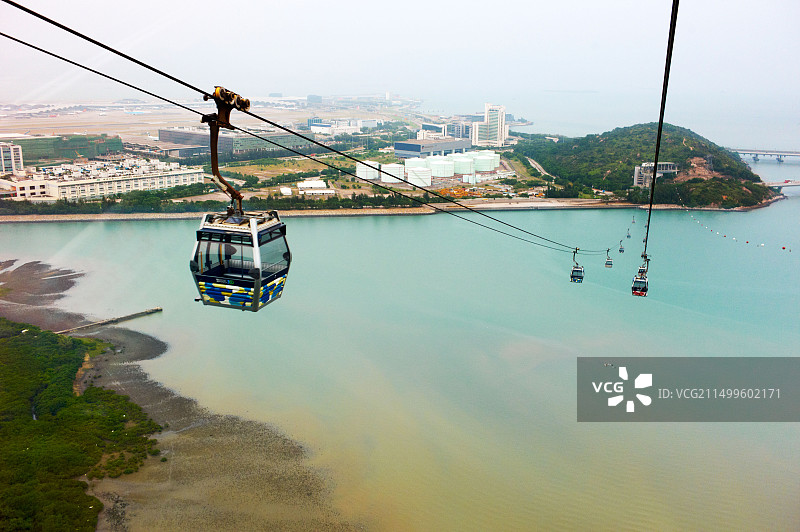 昂坪缆车从香港大屿山宝莲禅寺下降图片素材
