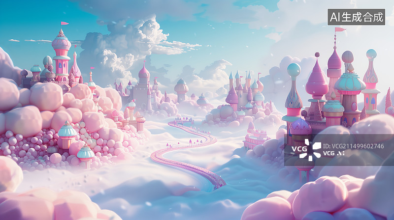 【AI数字艺术】梦幻糖果风可爱城堡游乐园图片素材