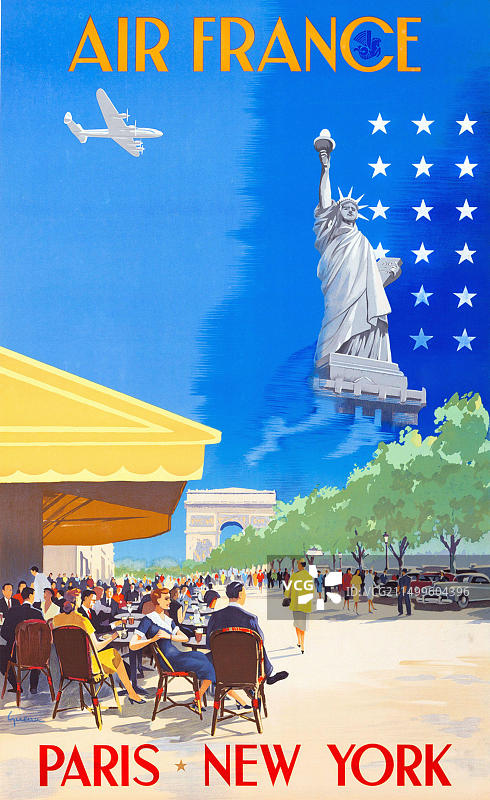 文森特·格拉1951年复古旅行海报 - 法国航空巴黎纽约图片素材