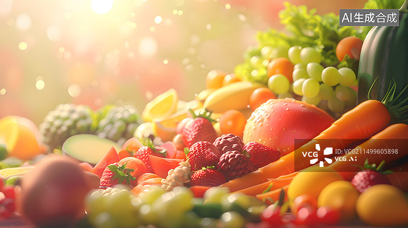 【AI数字艺术】五彩缤纷的水果蔬菜大聚会图片素材