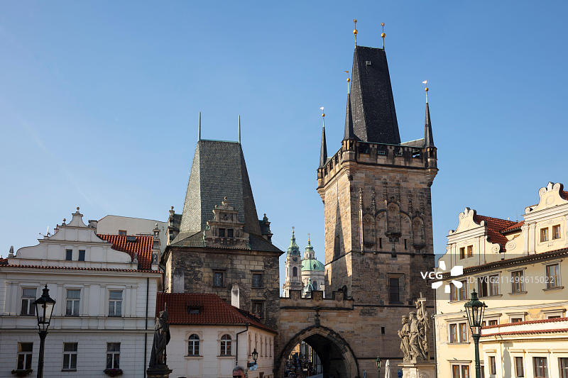 捷克波西米亚布拉格小城区桥塔图片素材