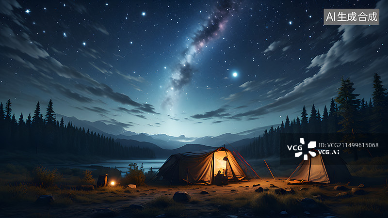 【AI数字艺术】星空下的露营地图片素材