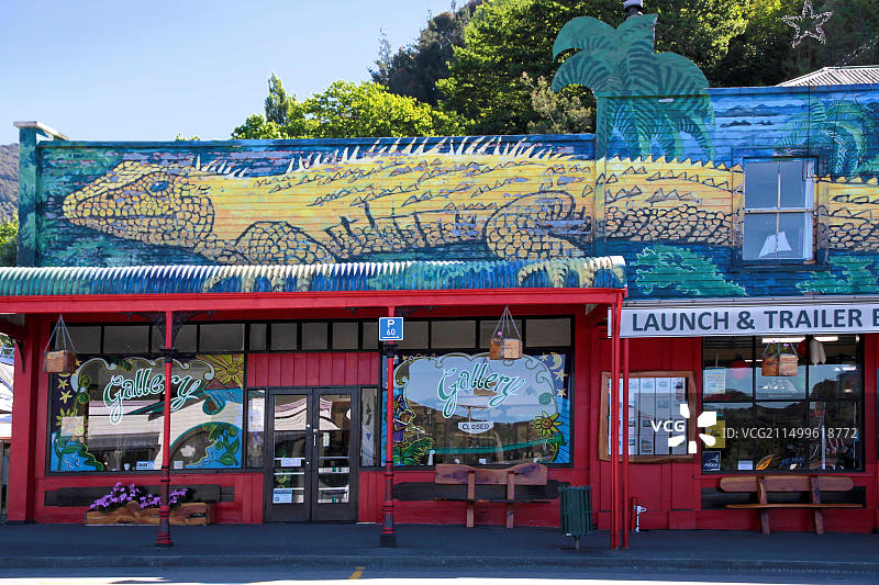 地理/旅游，新西兰马尔堡因弗内斯海角，因弗内斯海角特色商店，附加版权信息不可用图片素材