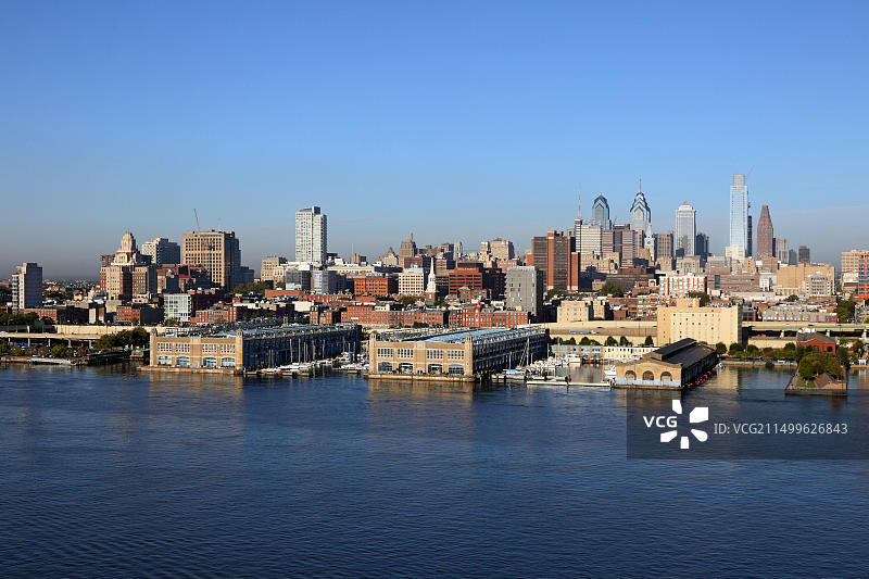 美国宾夕法尼亚州费城：本杰明·富兰克林桥风光图片素材