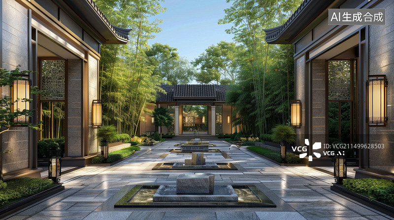 【AI数字艺术】中式 庭院图片素材