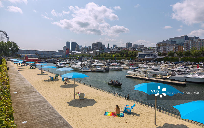 地理/旅游，加拿大蒙特利尔，蒙特利尔老港的钟楼海滩图片素材