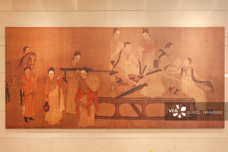 西安市安仁坊遗址展示馆五代杨子华《校书图》艺术数字喷绘图片素材