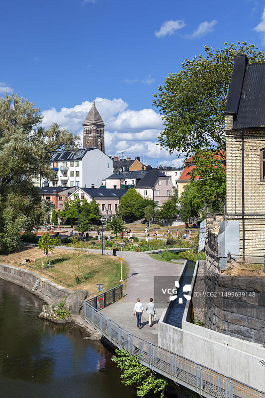瑞典东约特兰省北雪平市莫塔拉河畔老城区图片素材