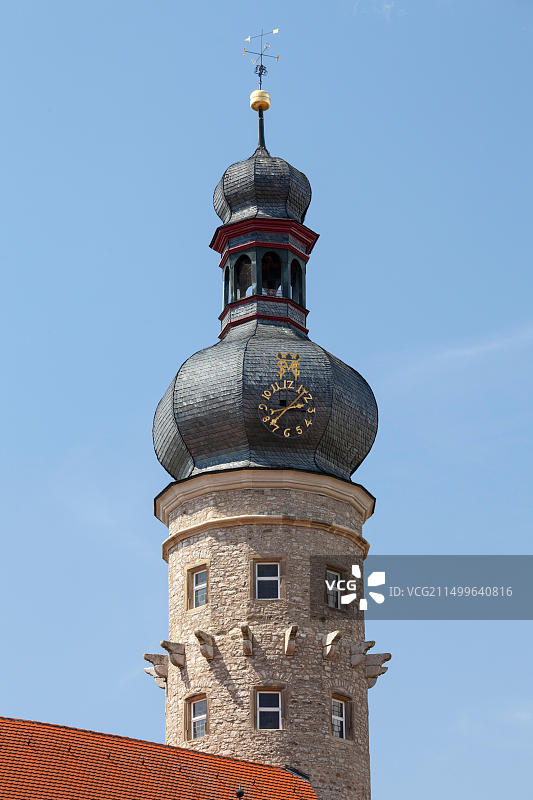 德国巴登-符腾堡州魏克斯海姆陶伯河城堡塔楼外观图片素材