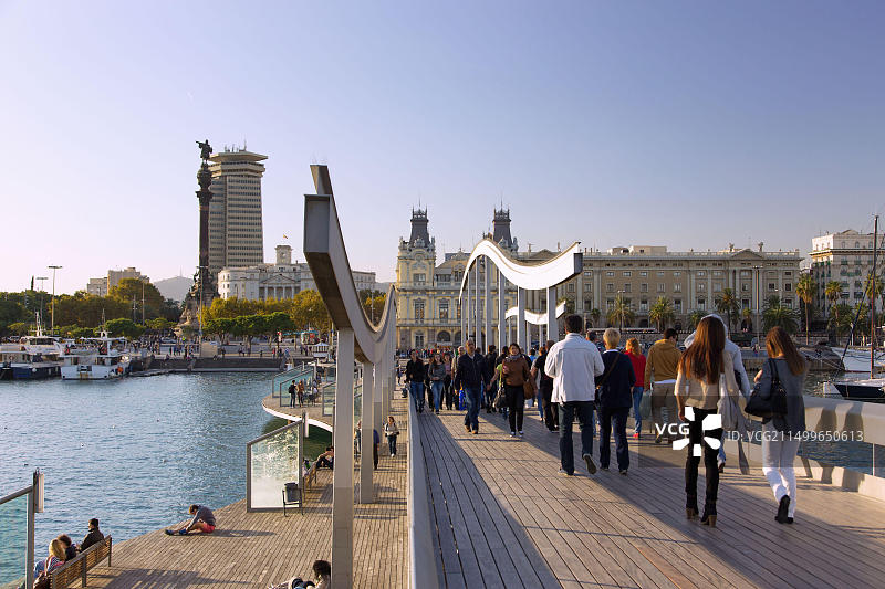 西班牙巴塞罗那兰布拉海滨大道哥伦布纪念碑图片素材