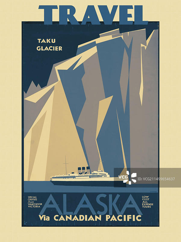 阿拉斯加和加拿大太平洋铁路复古旅行海报图片素材