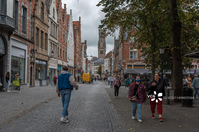 布鲁日斯廷街和贝尔福，比利时图片素材