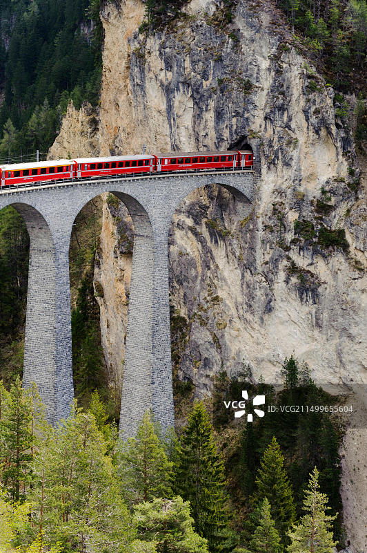 兰德瓦瑟高架桥，阿尔布拉，联合国教科文组织世界遗产，位于瑞士格劳宾登州图片素材