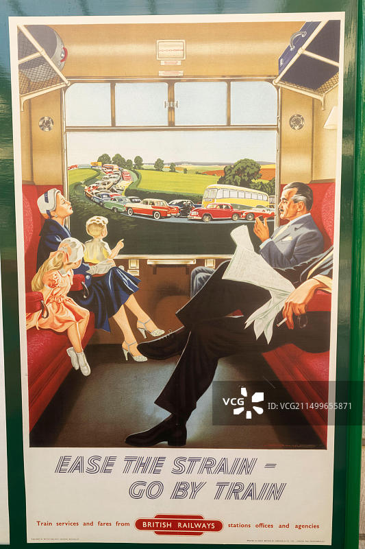 英格兰多塞特郡珀贝克岛斯瓦尼奇火车站复古火车旅行海报图片素材